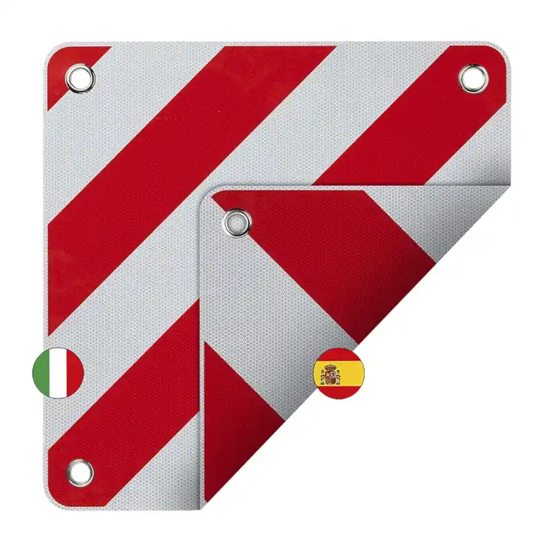 2in1 Warntafel für Italien + Spanien PVC 50x50 reflektierend - Reise Warnschild Wochenendangebot