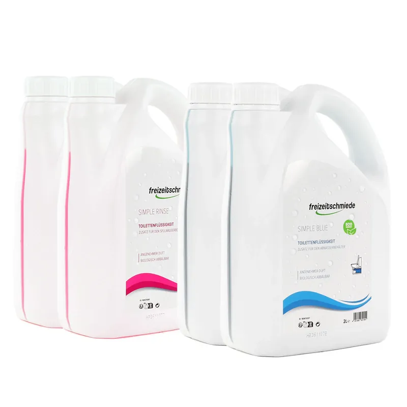 Freizeitschmiede Set Simple Blue + Rinse Toiletten Zusatz je 4L Sanitärflüssigkeit Begrenztes Angebot