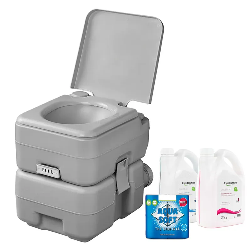 Super-Preis Campingtoilette mobil Chemietoilette + Toilettenflüssigkeit, Aqua Soft Klopapier