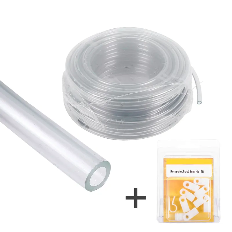 10 Meter Wasserschlauch 8x2 mm klar Wasserinstallation + 10 Befestigungsschellen Knallerangebot