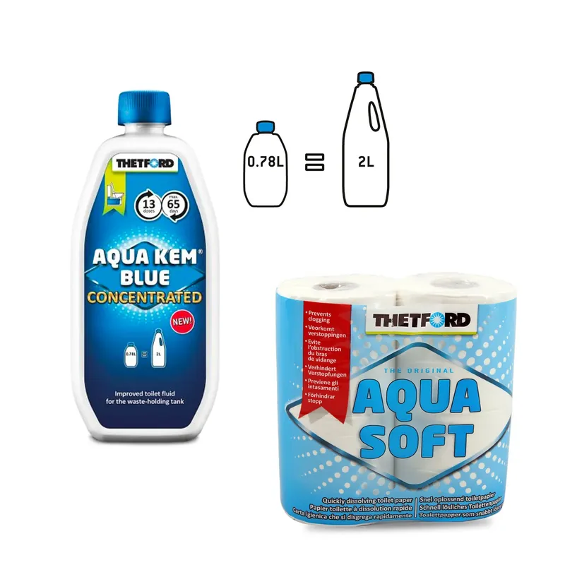 0,78L Thetford Aqua Kem Blue Toiletten Zusatz für Abwasserbehälter + Aqua Soft Schnäppchen