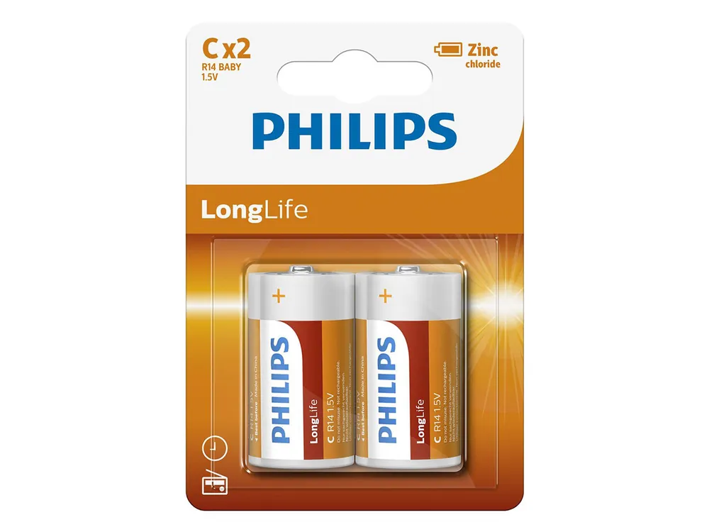 Echt Philips LongLife C Batterien - 2er-Pack
