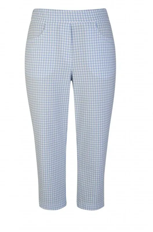 Adelina Hose Caprihose hellblau-weiss kariert Seersucker Neue Ware