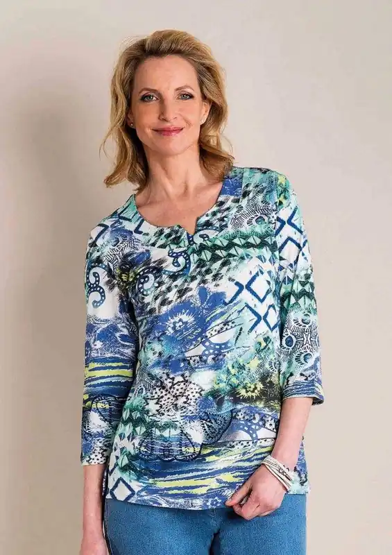 Sonderangebot Adelina T-Shirt 3/4 Arm Blau-Aqua