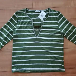 Solange Der Vorrat Reicht Double M T-Shirt Ringel 3/4 Arm gr&uuml;n