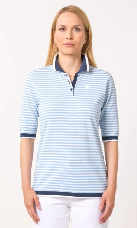 Serena Malin Poloshirt Pique Ringel weiss-blau Aktuell