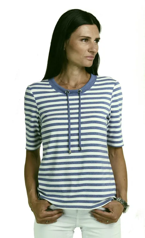 Seidel Ringelshirt blau-weiss Zugbandkragen Top-Preis