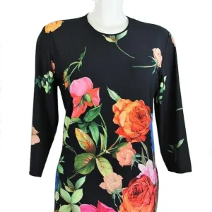 UNO PIU Damen Shirt 3/4 Arm black Roses Echt