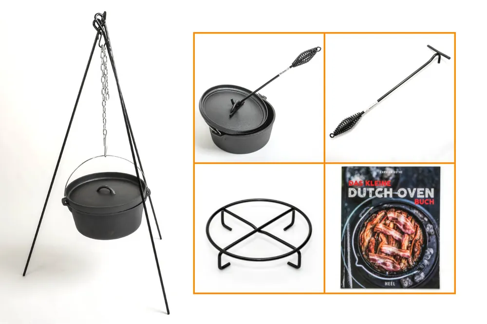 Rabatt Bundle: Dutch Oven Camping Set inkl. Topf aus Gusseisen mit Buch