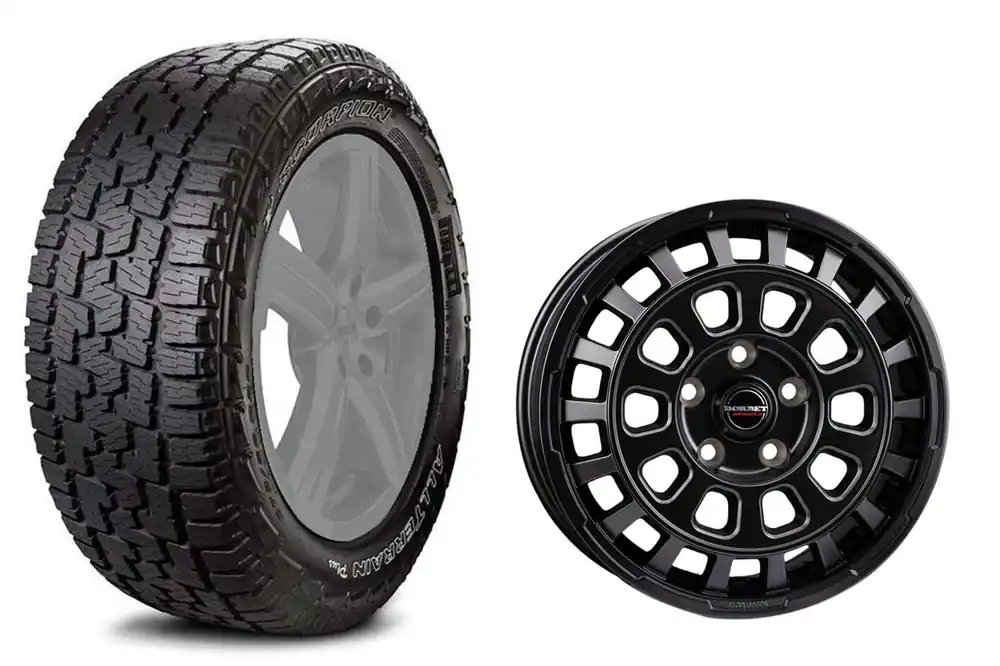 Grenadier Komplettradsatz Pirelli Scorpion A/T + All Terrain 265/65R18 114T auf Borbet CW7 Felgen Finale Aktion