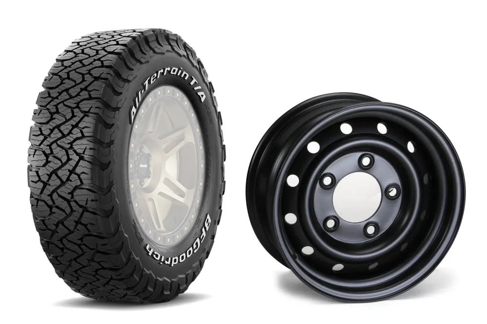 Komplettradsatz BF Goodrich 235/85R16 All Terrain T/A KO3 auf Wolf Stahlfelge für Defender Mega-Angebot
