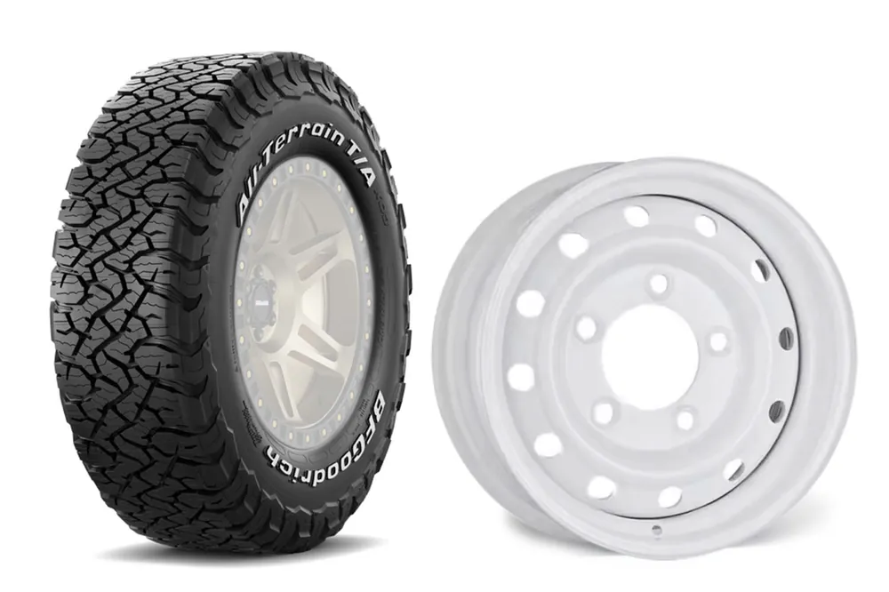 Komplettradsatz BF Goodrich 235/85R16 All Terrain T/A KO3 auf Wolf Stahlfelge für Defender Markenprodukt