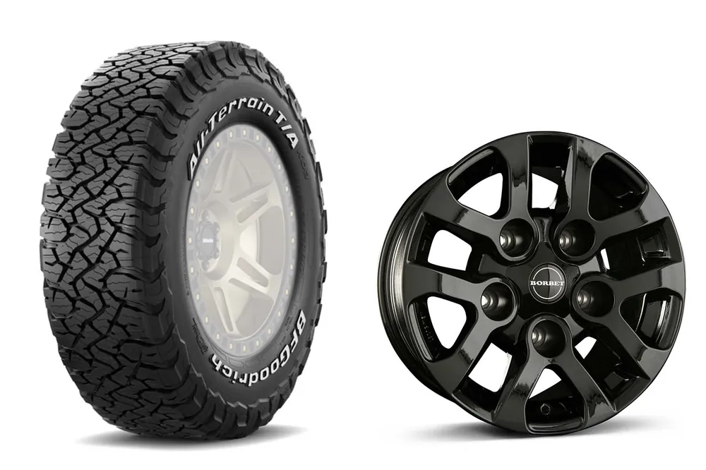 Komplettradsatz BF Goodrich 265/75R16 All Terrain T/A KO3 auf Borbet LD Leichtmetallfelge, schwarz für Defender Direktkauf