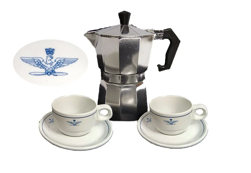 Markenprodukt Set 2 Italienische Offiziers Espressotassen + 1 Espressomaker neuwertig