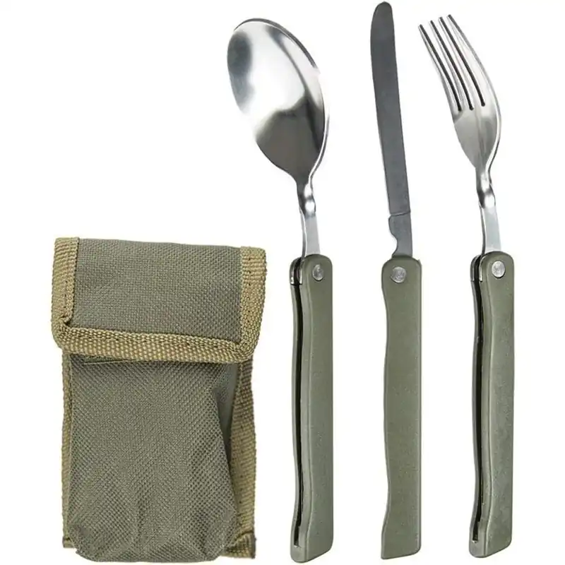 Klappbesteck 3-tlg. mit Tasche oliv Ausverkauf