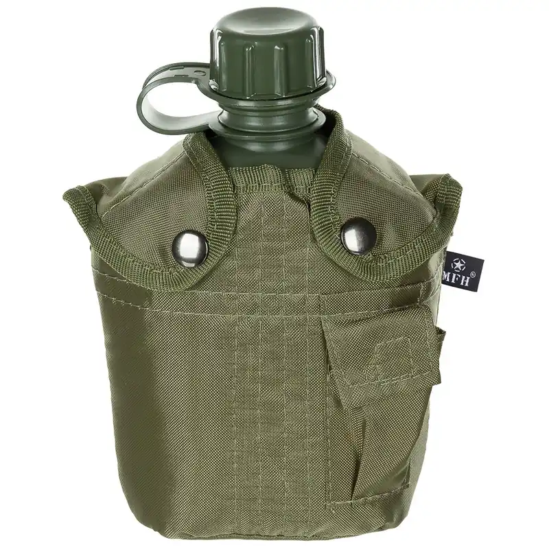 MFH US Import Feldflasche 1L Kunststoff BPA-frei mit Hülle oliv Highlight